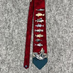 BD Baggies Tie Mens 57" 3.75" Fishing Saltwater Angler USA Silk‎ Novelty Vintage